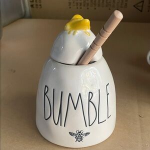 White Bumble Honey Jar with Dipper